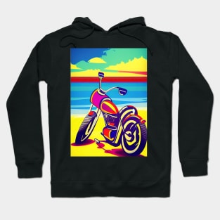 CLASSIC COOL RETRO MOTORCYCLE ON THE BEACH Hoodie